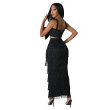 High-waisted Splicing Fringe Party Pencil Skirt