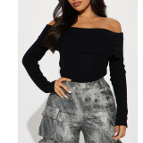 Women's Off Shoulder Long Sleeve Top Elegant Solid Color Blouse Streetwear