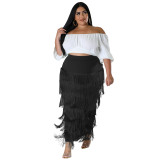 High-waisted Splicing Fringe Party Pencil Skirt