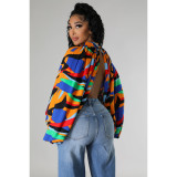 Fashion Buttoned Printed Cardigan Blouse Dolman Sleeve Top