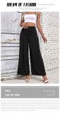 Solid Color Belted Wide-Leg Pants - Women