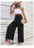Solid Color Belted Wide-Leg Pants - Women