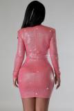 Fashion Mesh Hot Drilling Patchwork Nightclub Mini Bodycon Dresses