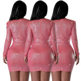 Fashion Mesh Hot Drilling Patchwork Nightclub Mini Bodycon Dresses