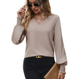 RAYON Women's Long Sleeve Solid Color V Neck Shirt