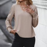 RAYON Women's Long Sleeve Solid Color V Neck Shirt
