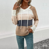 Casual Color Block Hooded Pullover Sweater