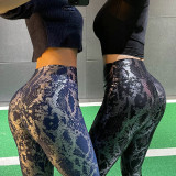 Elastic Bronzing Women's High Waist Sports Leggings Butt Lifting Gym Fitness Running Yoga Pants