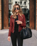 Ladies Autumn Winter Clothing Woman Fashion PU Leather Suit Jacket