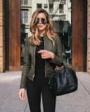 Ladies Autumn Winter Clothing Woman Fashion PU Leather Suit Jacket