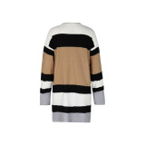 Casual Color Block Long Cardigan Sweater