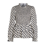 Women's Corrugated Printed Shirt with Bell Sleeves