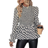 Women's Corrugated Printed Shirt with Bell Sleeves
