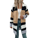 Casual Color Block Long Cardigan Sweater