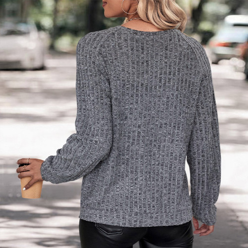 Autumn Women's Long Sleeve Solid Color Knitted Tops