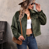 Casual Plush Clothing Solid Color Cardigan Jacket