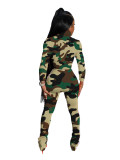 Autumn Casual Zipper Printed Camouflage Sports Two Piece Outfits