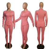 Women's Sportswear 2023 Autumn Fashion New All Match Solid Color Casual Long Sleeve Shirt Trousers Two Piece Suit
