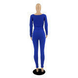 Solid Color Two Piece Yoga Wear Long Pants Long Sleeve Casual Pant Set