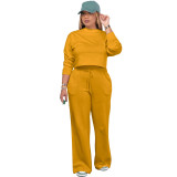 Solid Color Pocketed Pullover Sweatshirts Set