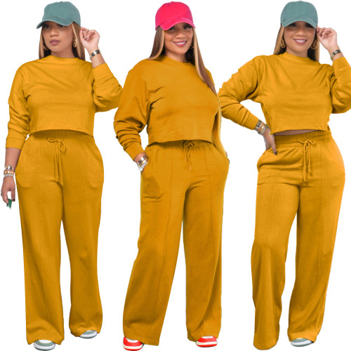 Solid Color Pocketed Pullover Sweatshirts Set