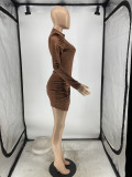 Women Sexy 2 Piece Skirt Outfits Velvet Bodysuit Long Sleeve Leotard Ruched Slit Mini Dress Sets Clubwear