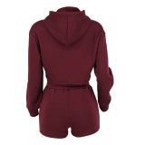 Solid Color Drawstring Hooded Sweatshirt Set Two Pieces