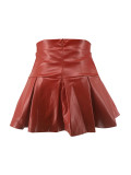 Sexy High Elastic Pleated Leather Mini Skirt