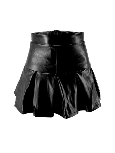 Sexy High Elastic Pleated Leather Mini Skirt