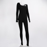 Womens Long Sleeve Jumpsuits Pit Yoga Workout One Piece Bodycon Jumpsuit Solid Outfits Sport Clubwear