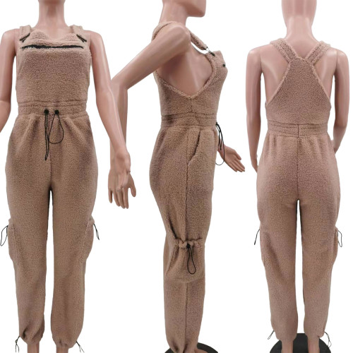 Loose Fashion Sleeveless Drawstring Jumpsuit Overalls