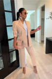 Women's 2 Piece Open Front Long Sleeve Blazer and Solid Long Pants Suit Sets