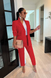 Women's 2 Piece Open Front Long Sleeve Blazer and Solid Long Pants Suit Sets