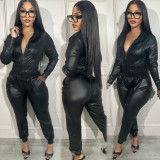 Sexy Women PU Leather Sets Hooded Jacket and Pencil Pants  Casual Skinny 2 Two Piece Outfits 2023