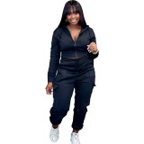 Casual Velvet Spliced Hoodie & Trousers Two-piece Sets