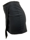 High Waist Irregular Slit PU Leather Bodycon Skirt with Zipper