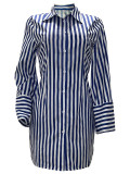 Solid Color Printed Striped Long Sleeve Shirts Dresses