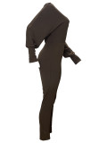 Solid Color Stretch Long Sleeve Slant Shoulder Bodysuit