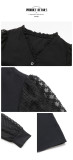 Black Woven Long Sleeve V Neck Shirt Top