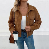 Womens Casual Corduroy Shirt Jacket Long Sleeve Button Down Oversized Blouse Tops Boyfriend Outwear Coat with Pocket