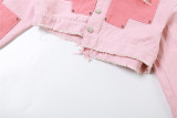 Women's Patchwork Lapel Short Jacket Denim Skirt Set