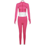 Long Sleeve 2 Two Piece Pant Set Causal Sporty For Women 2023 Street Zip Fly Cropped High Waist Booty Pants Suits