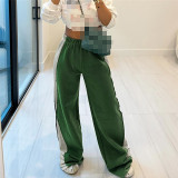Contrasting Color Stitching Letter Print High-waist Drawstring Pants