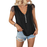 Casual Short Sleeve V-Neck Lace T-Shirt Blouse Tops