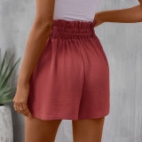 Women's Solid Color Frenulum Elastic Waist Shorts Pants