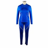 Blue Casual Sportswear Print Basic O Neck Long Sleeve Two Pieces