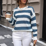 Autumn/ Winter Women's Tops Striped Contrasting Color Kitted Sweater