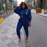 Women 2 Piece Outfits Tracksuit Sexy Hollow Casual Suit Fashion Summer Long Sleeve Two Piece Suit