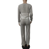 Patchwork Long Sleeve Fitted Trouser Sets