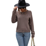 Solid Color O Neck Hollow Pullover Sweater
